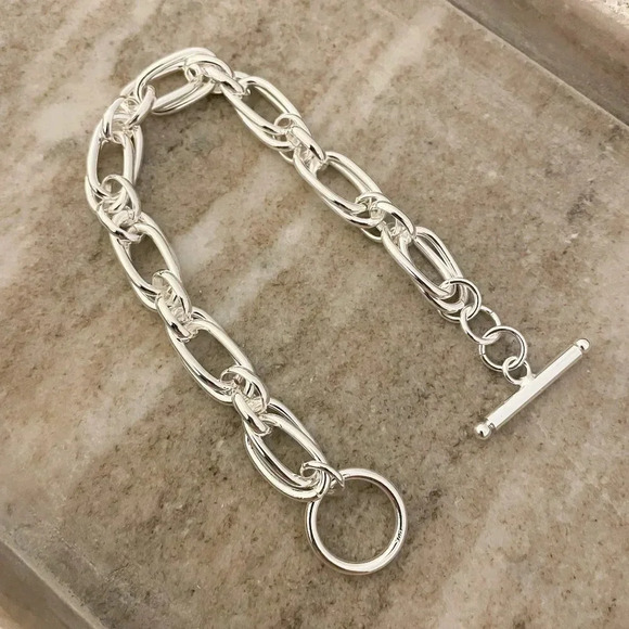 925 Sterling Silver Chunky Chain Link Bracelet Silver Large Link Bracelet - Picture 3 of 5